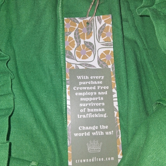 Crowned Free Linen Blend Kelly Green Elastic Waist  Paper Bag Waist XXL - Picture 5 of 7